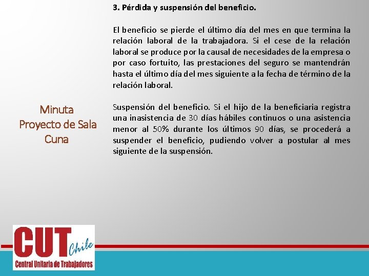 3. Pérdida y suspensión del beneficio. El beneficio se pierde el último día del