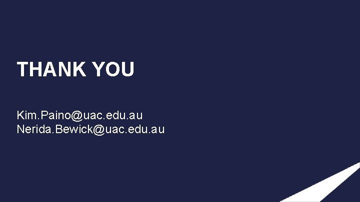 THANK YOU Kim. Paino@uac. edu. au Nerida. Bewick@uac. edu. au 