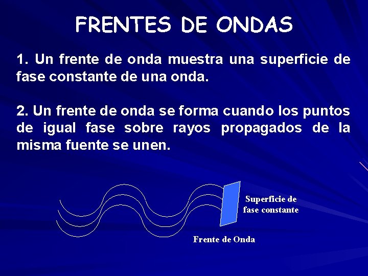 FRENTES DE ONDAS 1. Un frente de onda muestra una superficie de fase constante