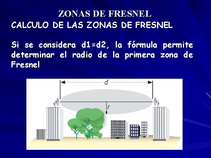ZONAS DE FRESNEL CALCULO DE LAS ZONAS DE FRESNEL Si se considera d 1=d
