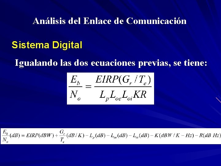 Análisis del Enlace de Comunicación Sistema Digital Igualando las dos ecuaciones previas, se tiene: