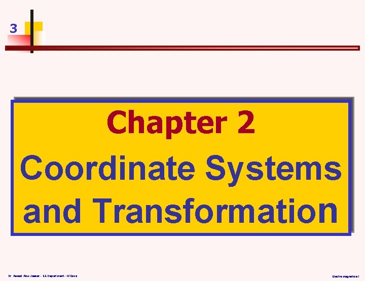 3 Chapter 2 Coordinate Systems and Transformation Dr. Assad Abu-Jasser - EE Department -
