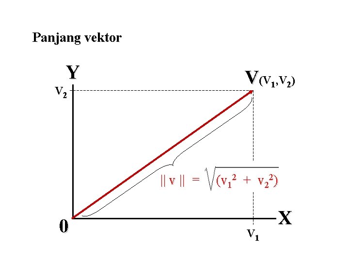 Panjang vektor Y V(V 1, V 2) V 2 || v || = 0