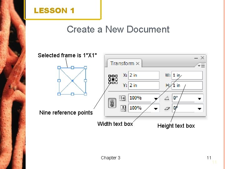 LESSON 1 Create a New Document Selected frame is 1"X 1" Nine reference points
