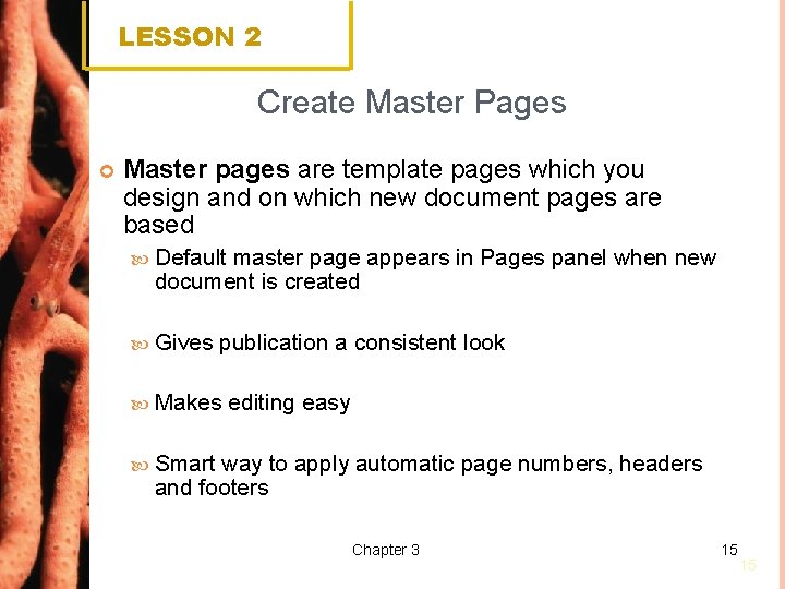LESSON 2 Create Master Pages Master pages are template pages which you design and