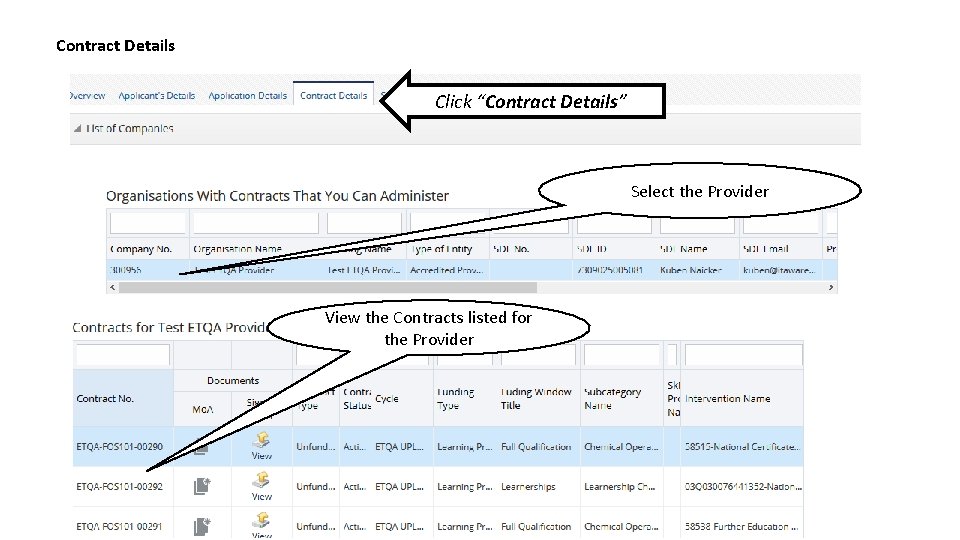 Contract Details Click “Contract Details” Select the Provider View the Contracts listed for the