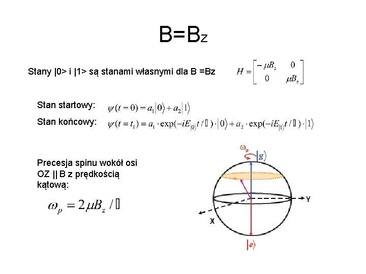 B=Bz Stany |0> i |1> są stanami własnymi dla B =Bz Stan startowy: Stan