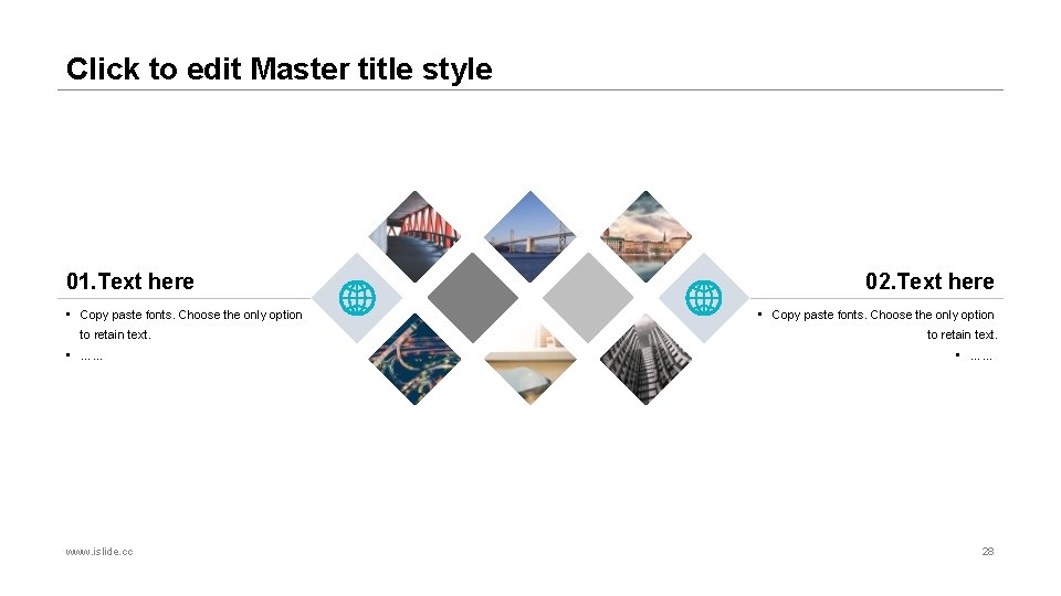 Click to edit Master title style 01. Text here • Copy paste fonts. Choose