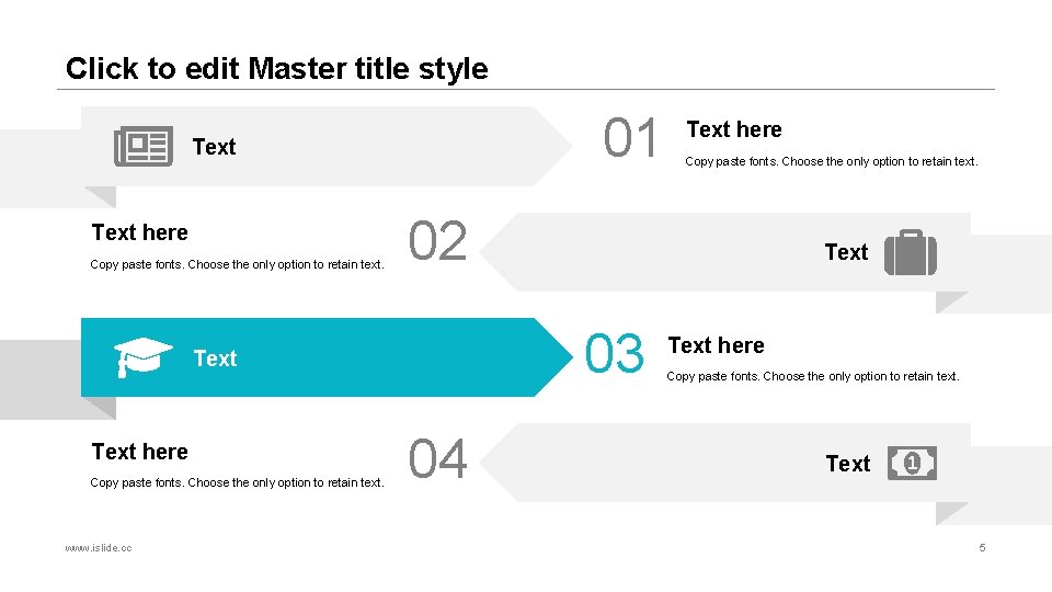 Click to edit Master title style 01 Text here Copy paste fonts. Choose the