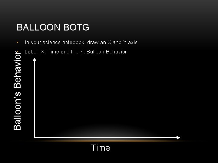 BALLOON BOTG In your science notebook, draw an X and Y axis • Label
