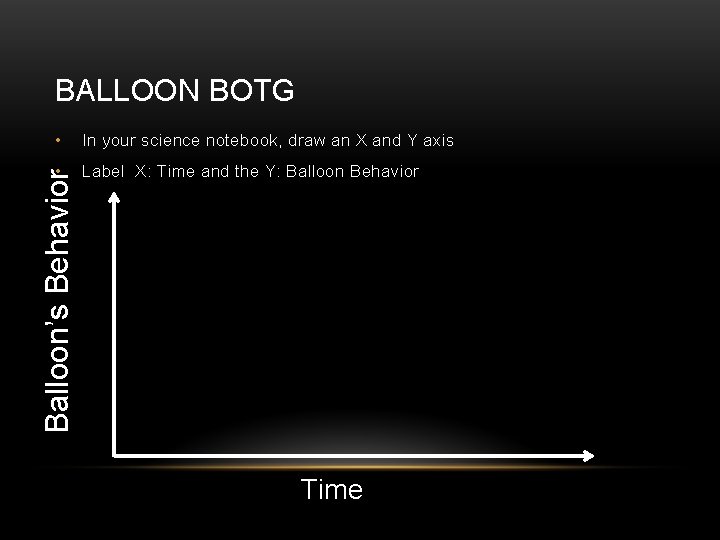 BALLOON BOTG In your science notebook, draw an X and Y axis • Label