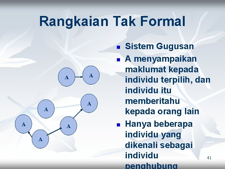 Rangkaian Tak Formal n n A A A A n Sistem Gugusan A menyampaikan