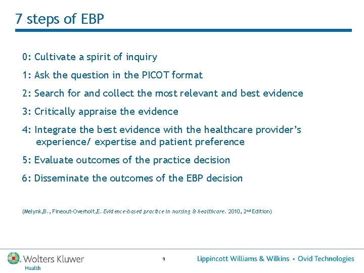 7 steps of EBP 0: Cultivate a spirit of inquiry 1: Ask the question