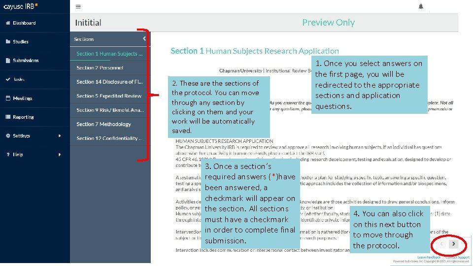 2. These are the sections of the protocol. You can move through any section