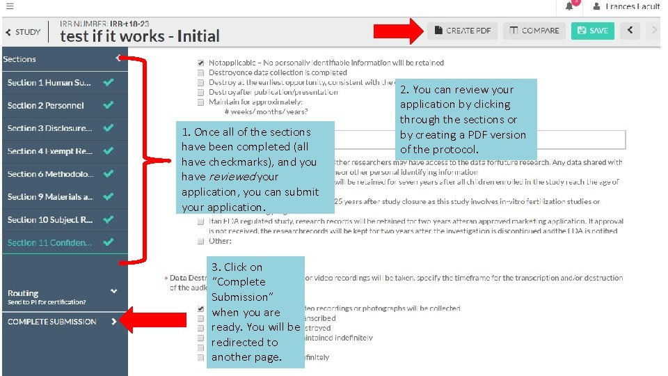 1. Once all of the sections have been completed (all have checkmarks), and you