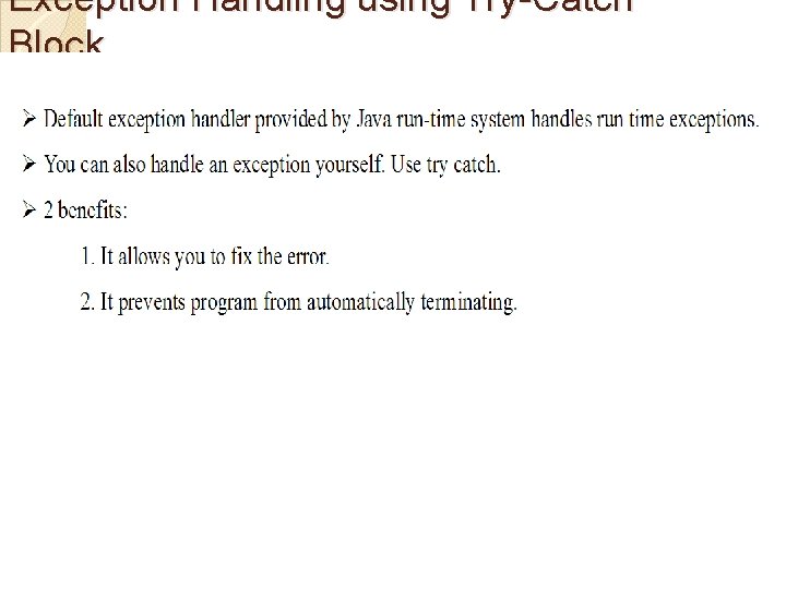 Exception Handling using Try-Catch Block 