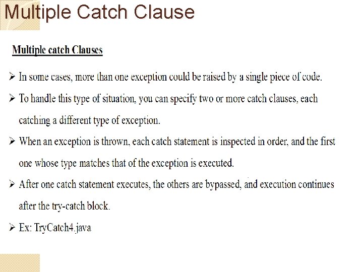 Multiple Catch Clause 