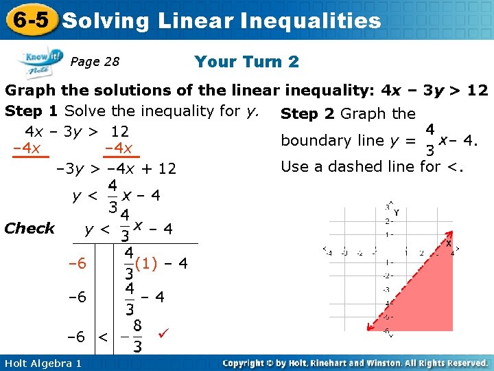 6 -5 Solving Linear Inequalities Your Turn 2 Page 28 Graph the solutions of