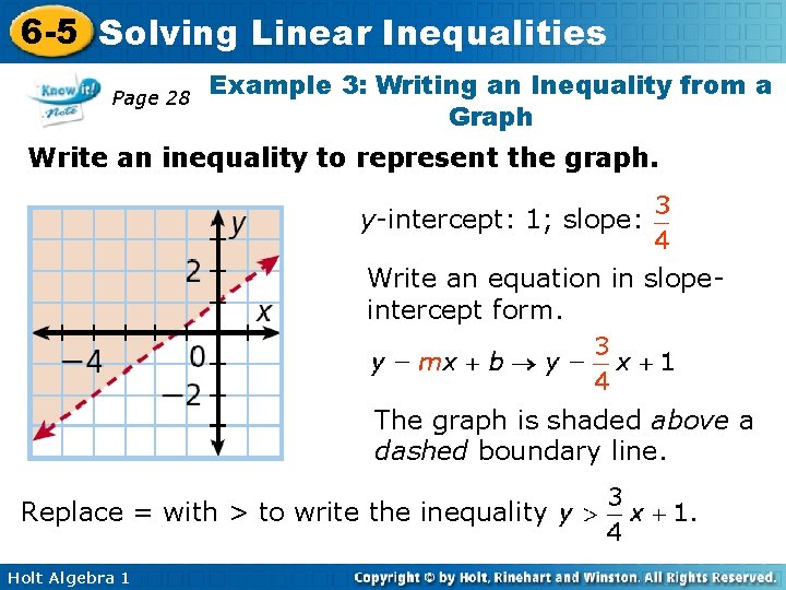 6 -5 Solving Linear Inequalities Page 28 Example 3: Writing an Inequality from a