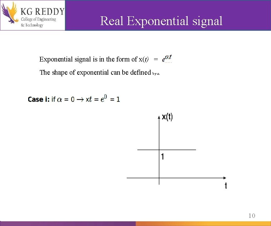 Real Exponential signal is in the form of x(t) = The shape of exponential