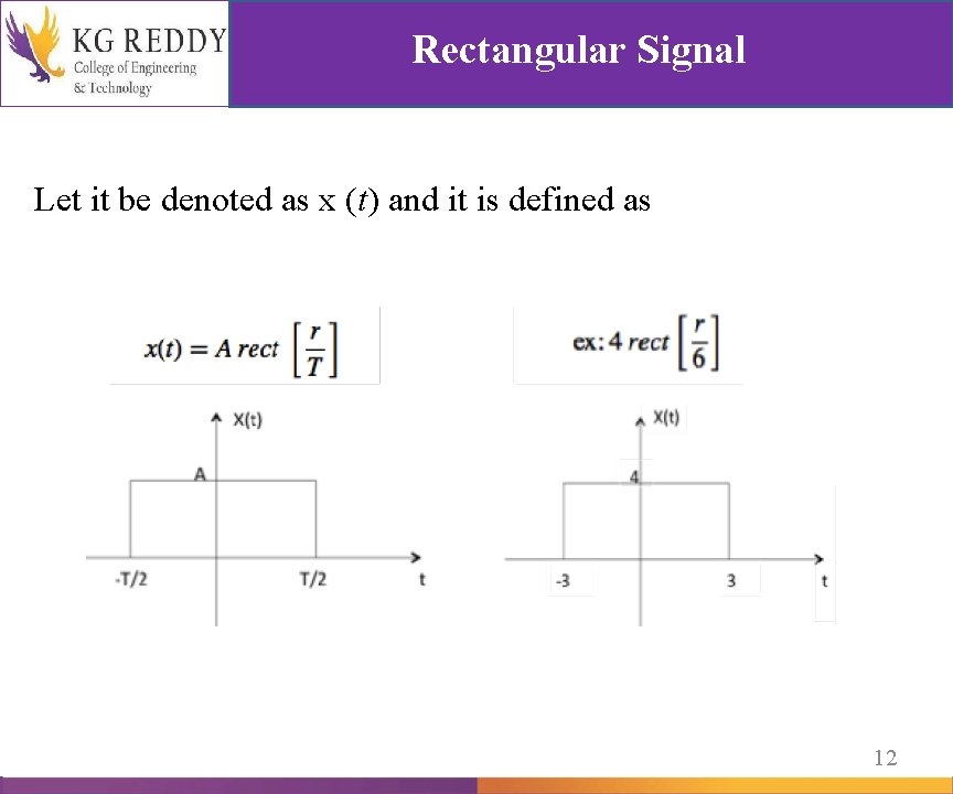 Rectangular Signal Let it be denoted as x (t) and it is defined as