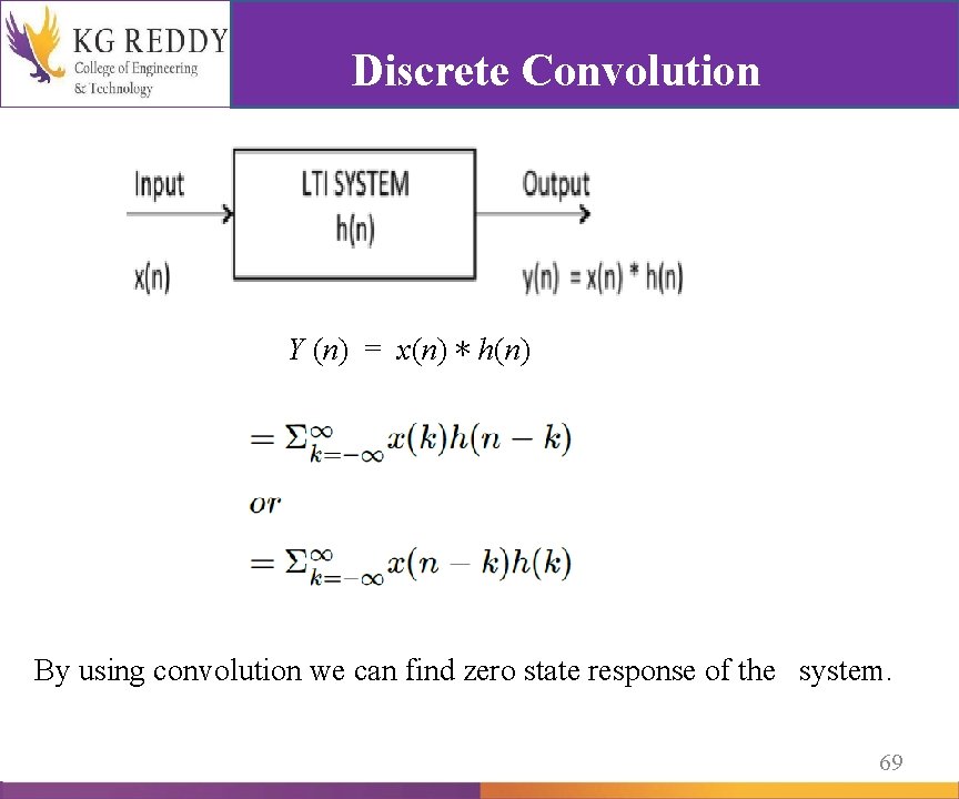 Discrete Convolution Y (n) = x(n) ∗ h(n) By using convolution we can find