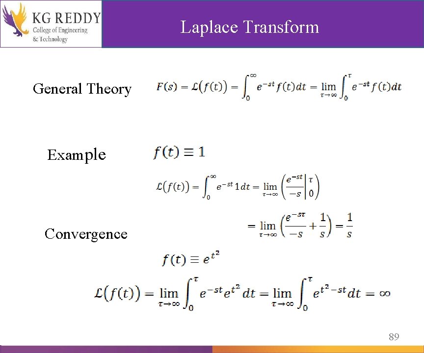 Laplace Transform General Theory Example Convergence 89 
