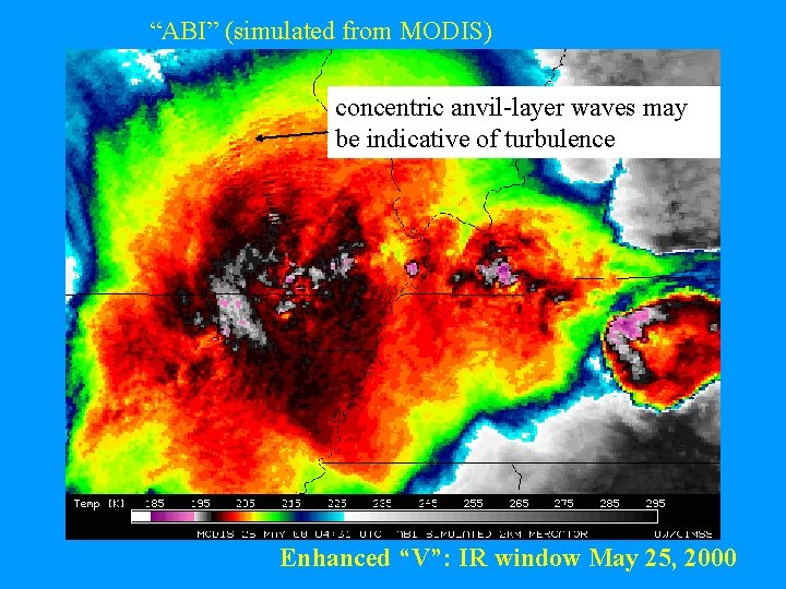 “ABI” (simulated from MODIS) concentric anvil-layer waves may be indicative of turbulence Enhanced “V”: