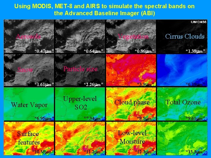 Using MODIS, MET-8 and AIRS to simulate the spectral bands on the Advanced Baseline