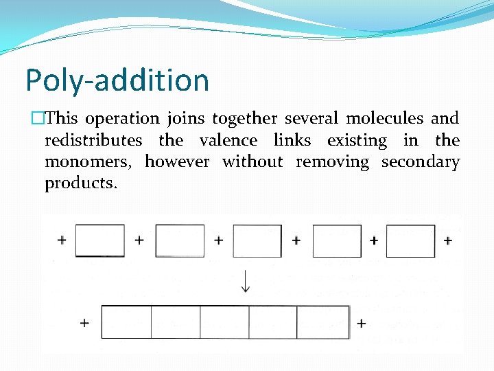 Poly-addition �This operation joins together several molecules and redistributes the valence links existing in