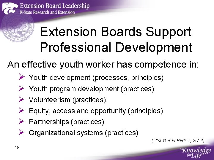 Extension Boards Support Professional Development An effective youth worker has competence in: Ø Youth