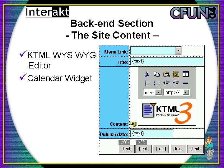 Back-end Section - The Site Content – üKTML WYSIWYG Editor üCalendar Widget 