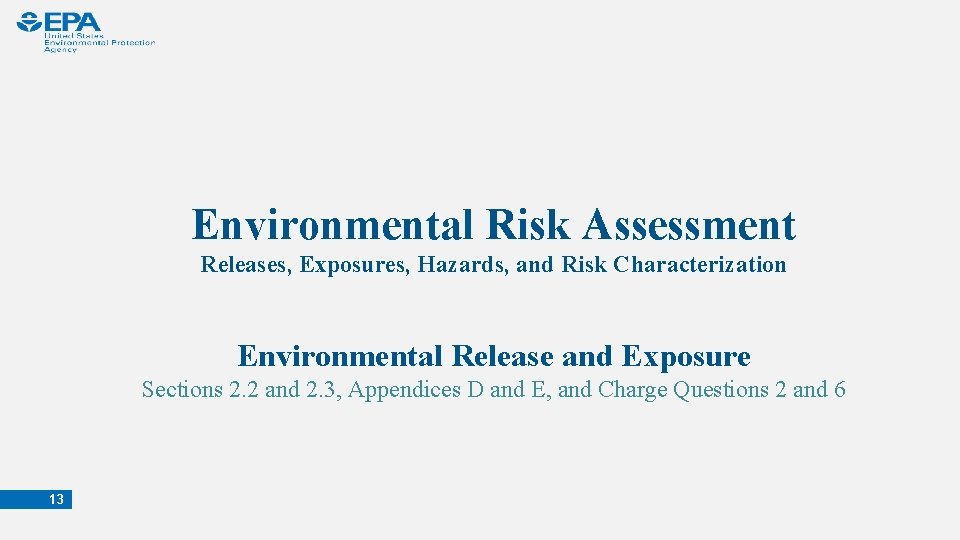 Environmental Risk Assessment Releases, Exposures, Hazards, and Risk Characterization Environmental Release and Exposure Sections