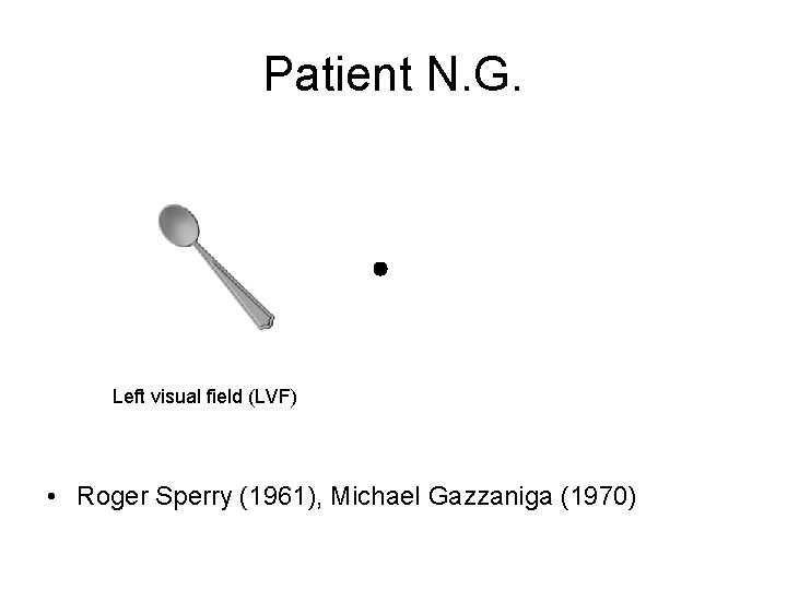 Patient N. G. Left visual field (LVF) • Roger Sperry (1961), Michael Gazzaniga (1970)