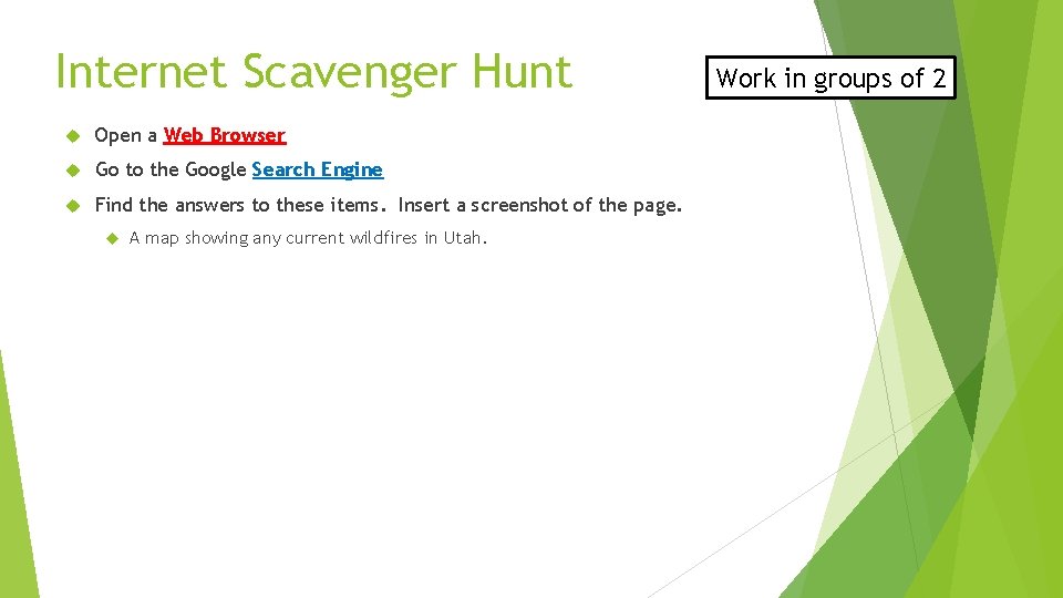 Internet Scavenger Hunt Open a Web Browser Go to the Google Search Engine Find