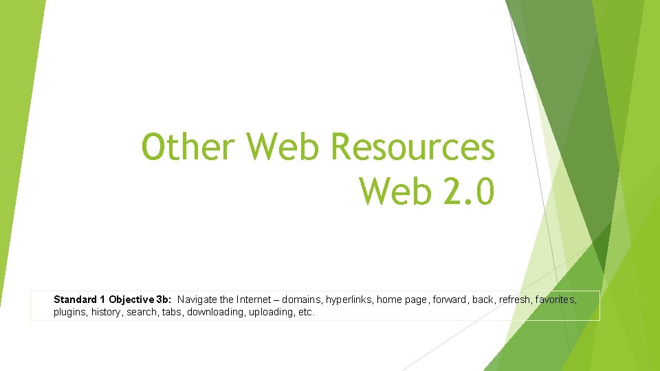 Other Web Resources Web 2. 0 Standard 1 Objective 3 b: Navigate the Internet