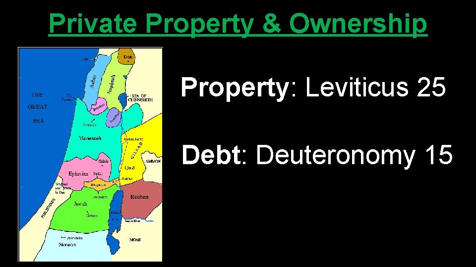 Private Property & Ownership Property: Leviticus 25 Debt: Deuteronomy 15 