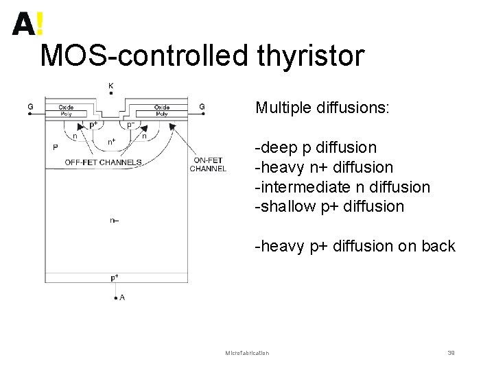 MOS-controlled thyristor Multiple diffusions: -deep p diffusion -heavy n+ diffusion -intermediate n diffusion -shallow