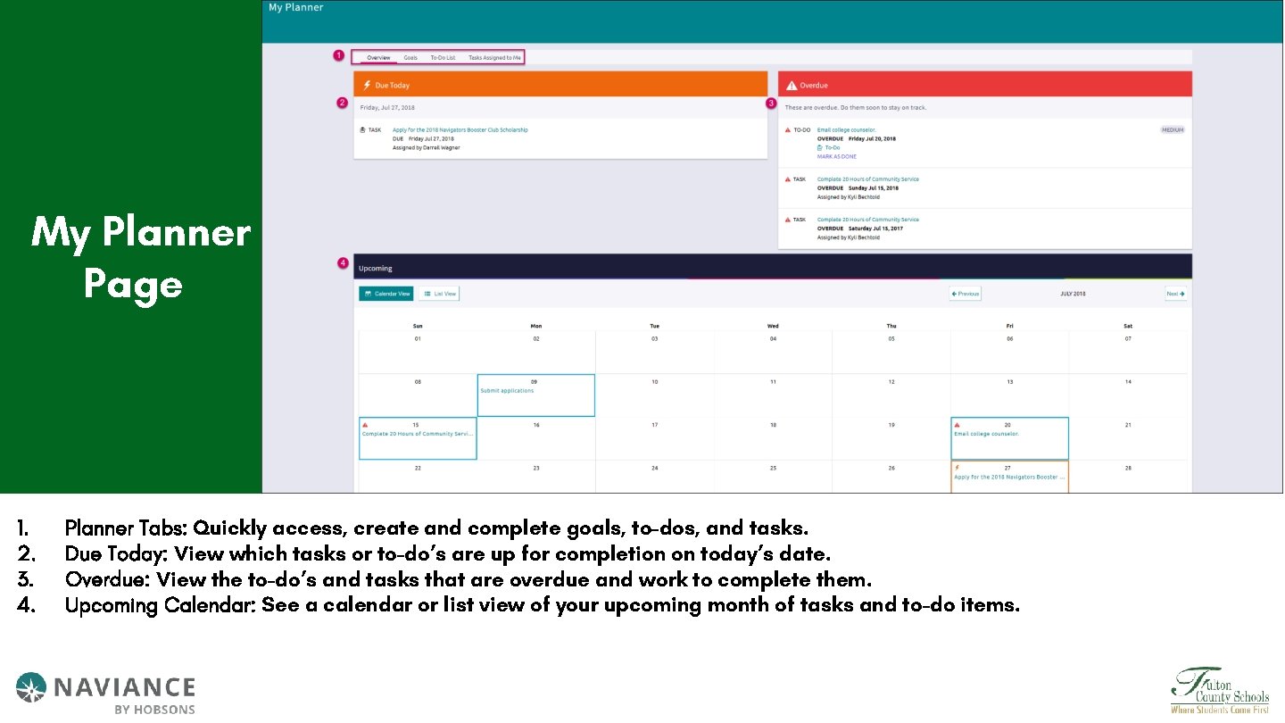 My Planner Page 1. 2. 3. 4. Planner Tabs: Quickly access, create and complete