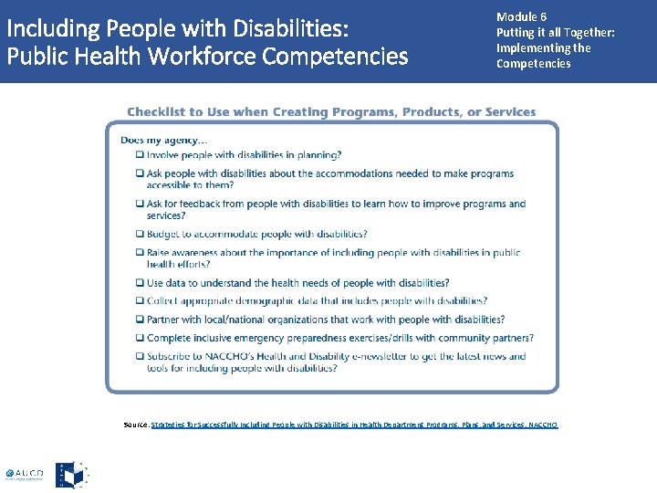 Including People with Disabilities: Public Health Workforce Competencies Module 6 Putting it all Together: