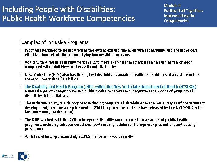 Including People with Disabilities: Public Health Workforce Competencies Module 6 Putting it all Together: