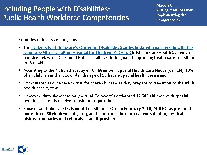 Including People with Disabilities: Public Health Workforce Competencies Module 6 Putting it all Together: