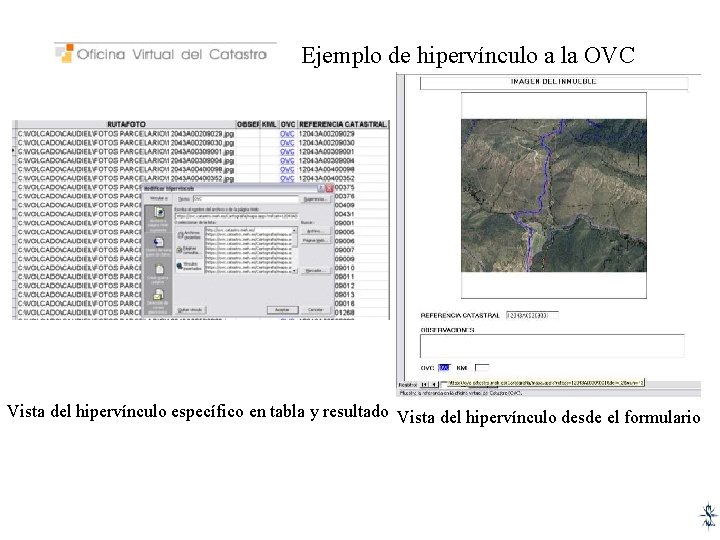 Ejemplo de hipervínculo a la OVC Vista del hipervínculo específico en tabla y resultado
