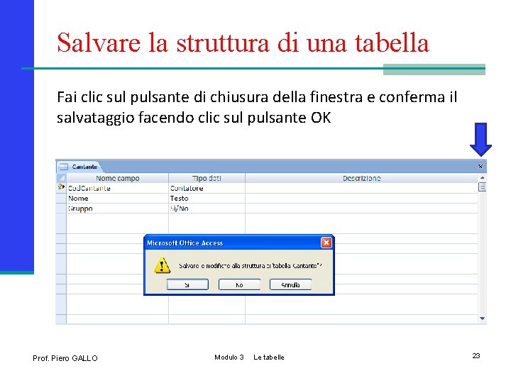 Salvare la struttura di una tabella Fai clic sul pulsante di chiusura della finestra