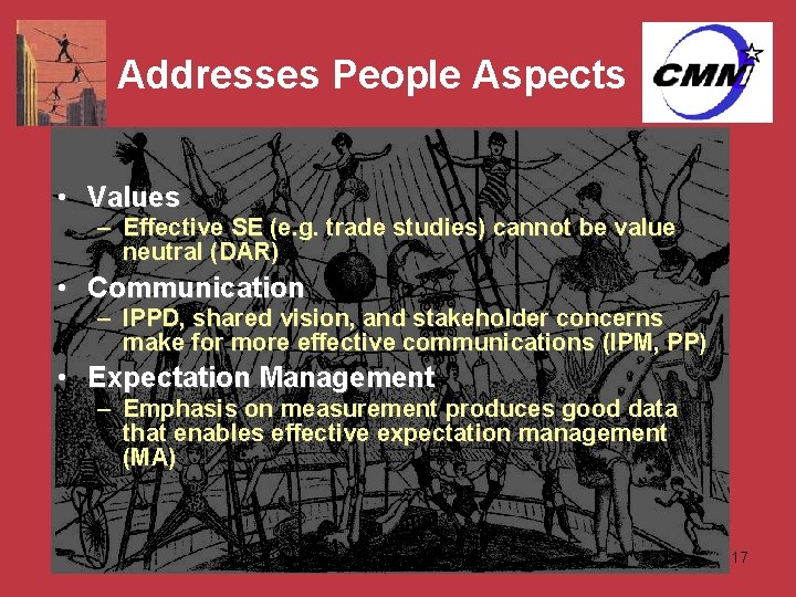 Addresses People Aspects • Values – Effective SE (e. g. trade studies) cannot be