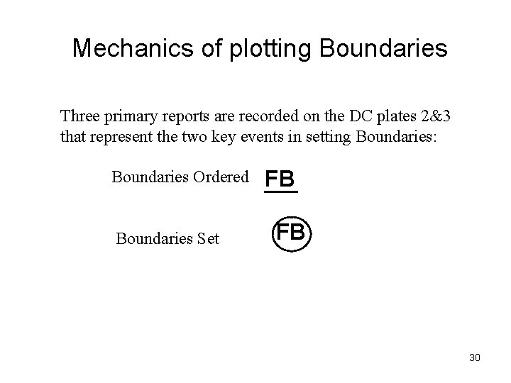 Mechanics of plotting Boundaries Three primary reports are recorded on the DC plates 2&3 Mechanics of plotting Boundaries Three primary reports are recorded on the DC plates 2&3