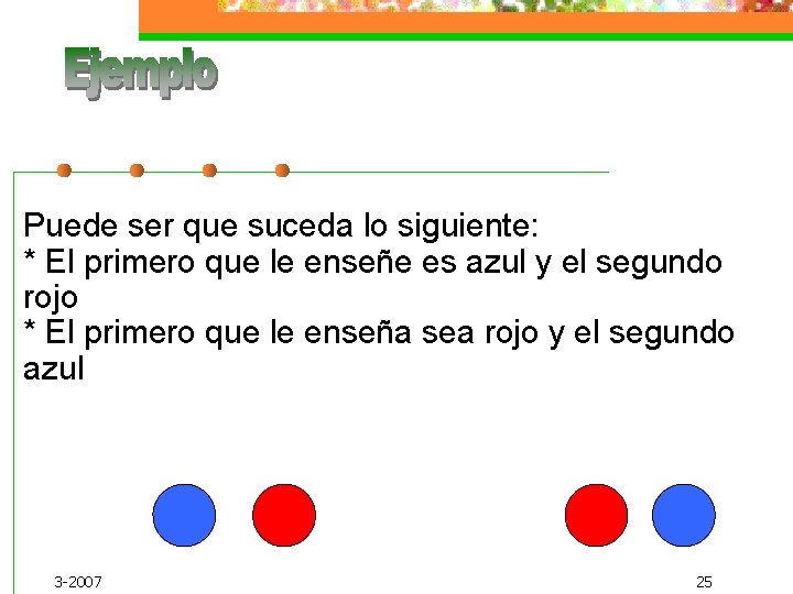 Puede ser que suceda lo siguiente: * El primero que le enseñe es azul Puede ser que suceda lo siguiente: * El primero que le enseñe es azul