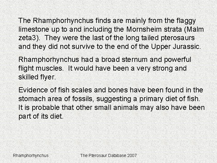 The Rhamphorhynchus finds are mainly from the flaggy limestone up to and including the