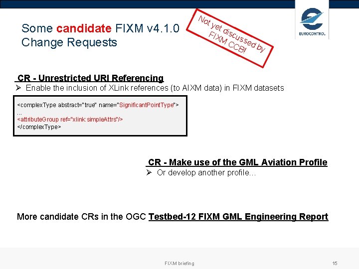 Some candidate FIXM v 4. 1. 0 Change Requests No t ye t FIX