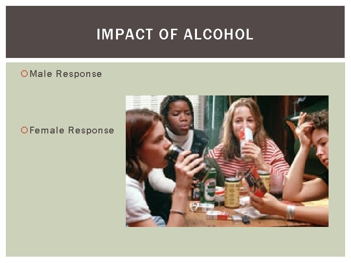 IMPACT OF ALCOHOL Male Response Female Response 